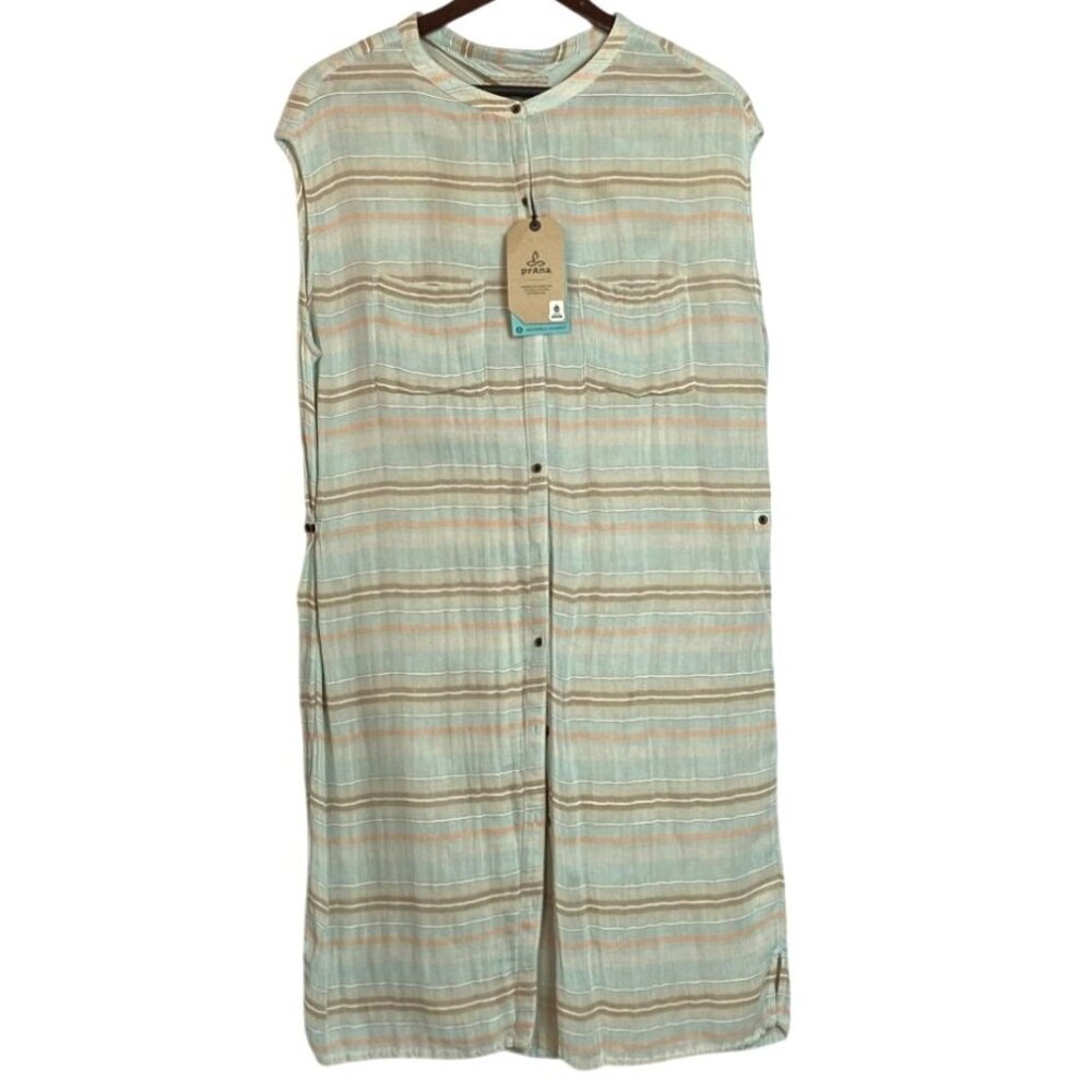 PrAna Buenos Dias Dress Iced Aqua Size L Fair Trade Sustainable Cotton Sleeveles